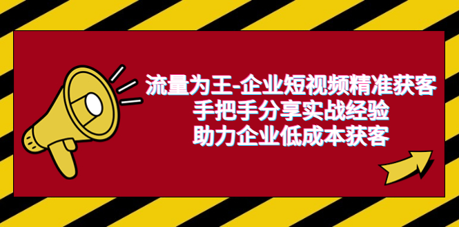 （4090期）流量为王-企业 短视频精准获客，手把手分享实战经验，助力企业低成本获客