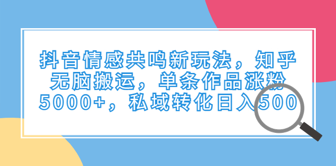 （4344期）抖音情感共鸣新玩法，知乎无脑搬运，单条作品涨粉5000+，私域转化日入500